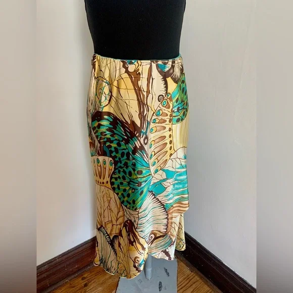 VTG y2k 2000s Russel Keng 100% Silk Midi Monarch Butterfly Skirt Layered Bias 8 - Picture 13 of 13